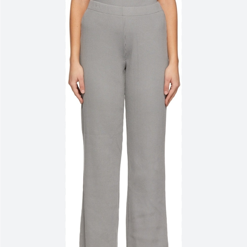 Vince Ribbed Wide Leg Pant High Rise Stretch Pull-on in Sea Stone Gray M